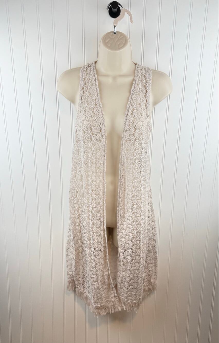 WallFlower Beige Crochet Fringe Open Front Vest Large Boho